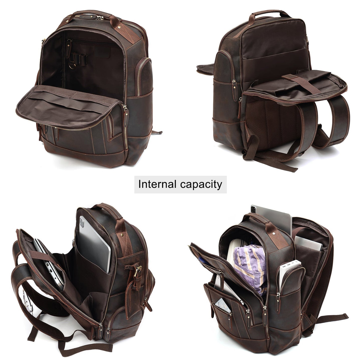 Antique Leather Daypack featuring Multiple Dividers and Utility Pouches woyaza