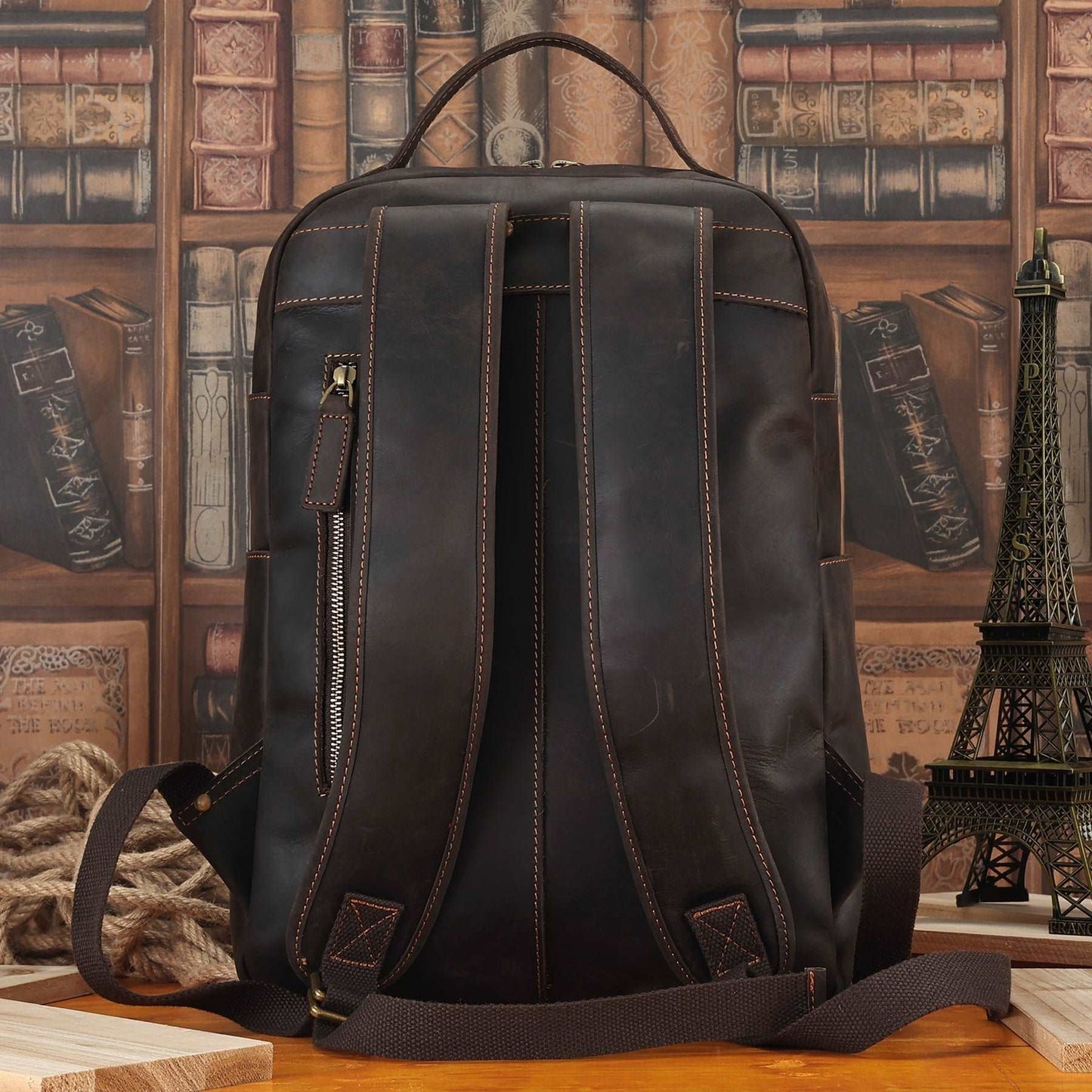 Leather School Backpack with Laptop Compartment Woyaza