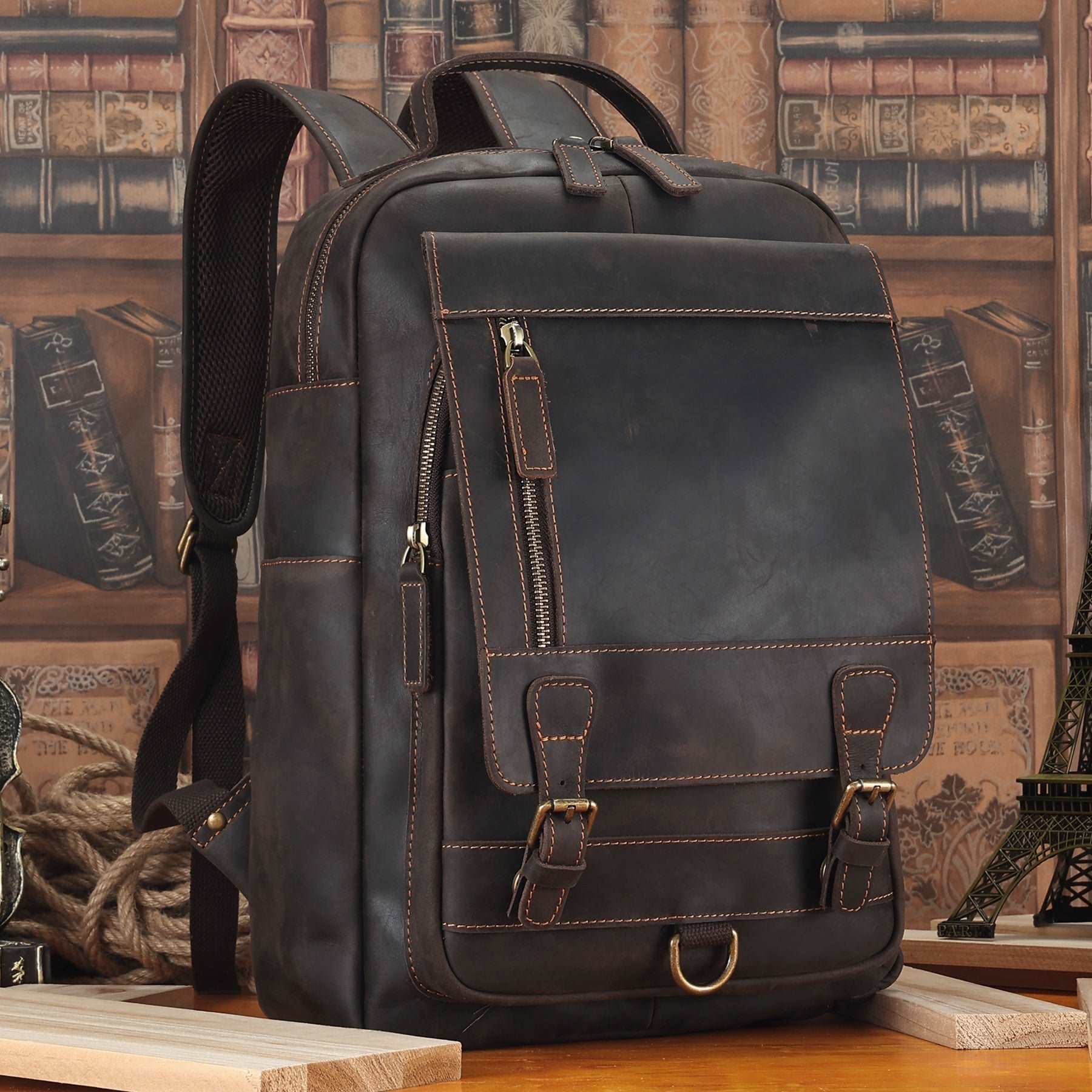 Men's Casual Leather Backpack Woyaza