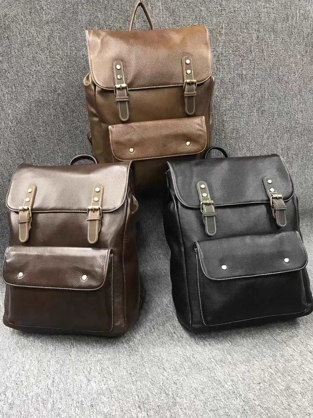 Vintage Style Genuine Leather Backpack with Laptop Divider woyaza