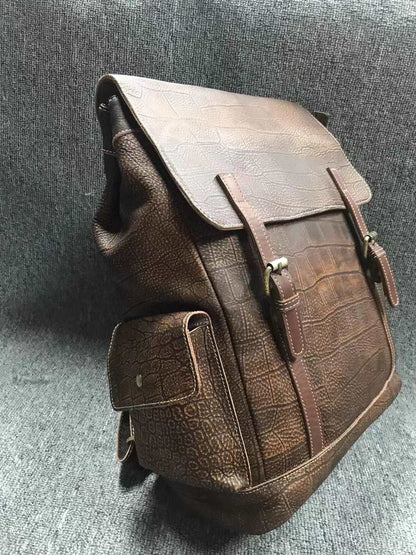 Vintage Leather School Backpack for Men woyaza