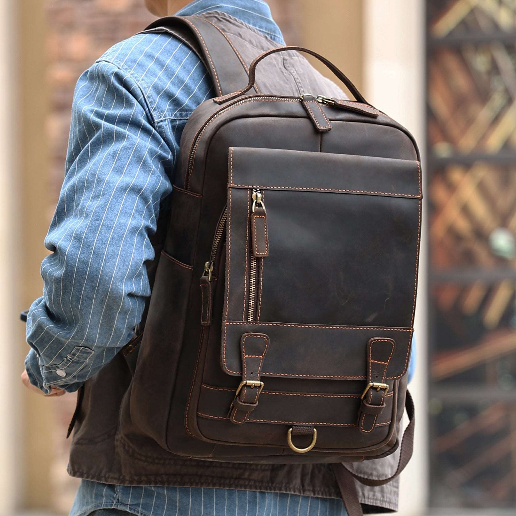Classic Leather College Backpack Woyaza