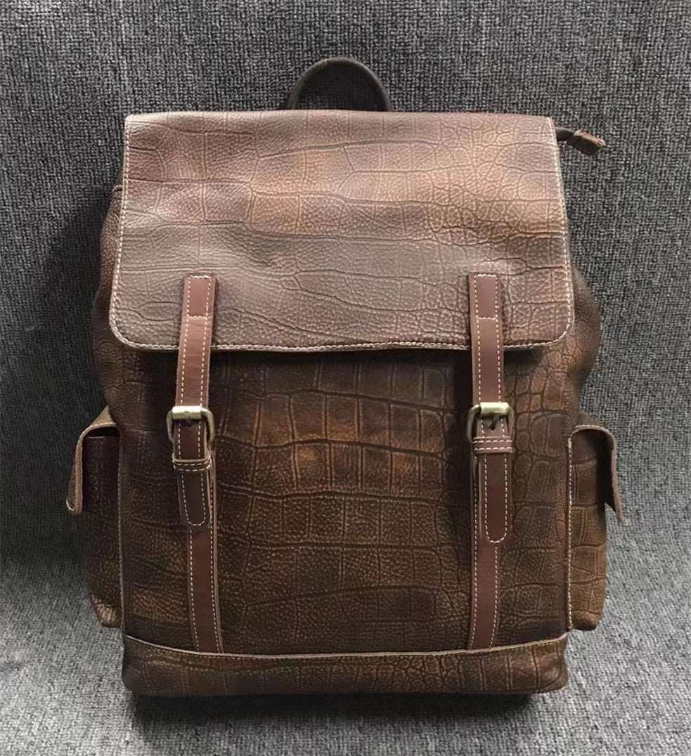 Premium Leather Vintage Style Travel Backpack for Men woyaza