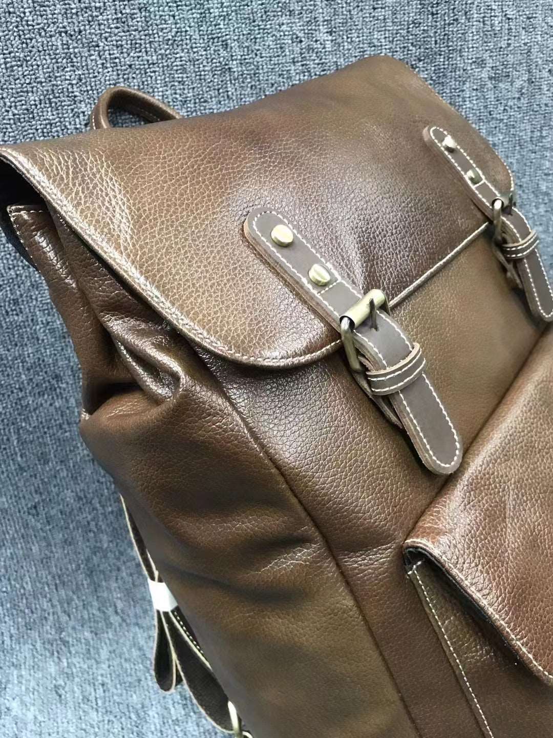 Vintage Leather Daypack with Computer Compartment woyaza