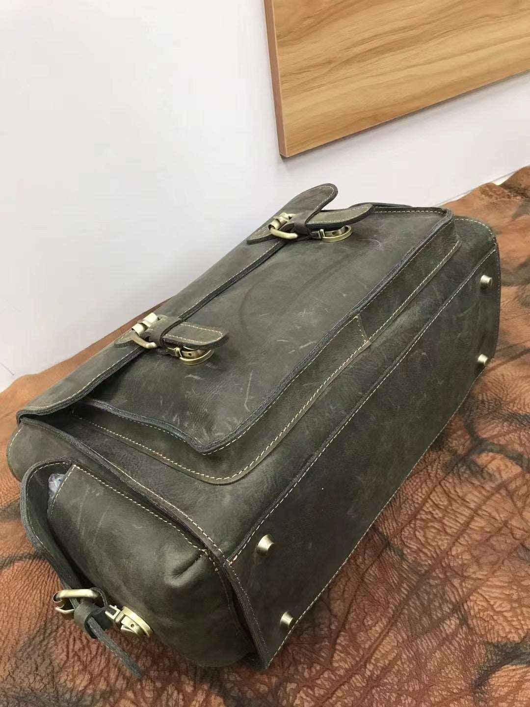 Distressed Leather Messenger Bag for Men woyaza