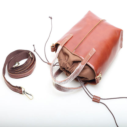 Retro Style Genuine Leather Bucket Tote Bag Woyaza