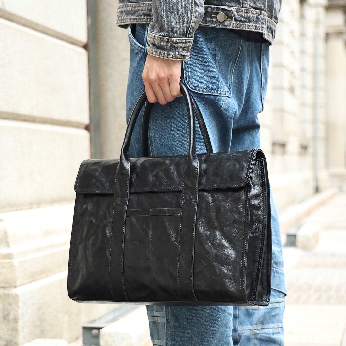 Stylish Leather Men's Travel Bag with Luggage Holder Woyaza