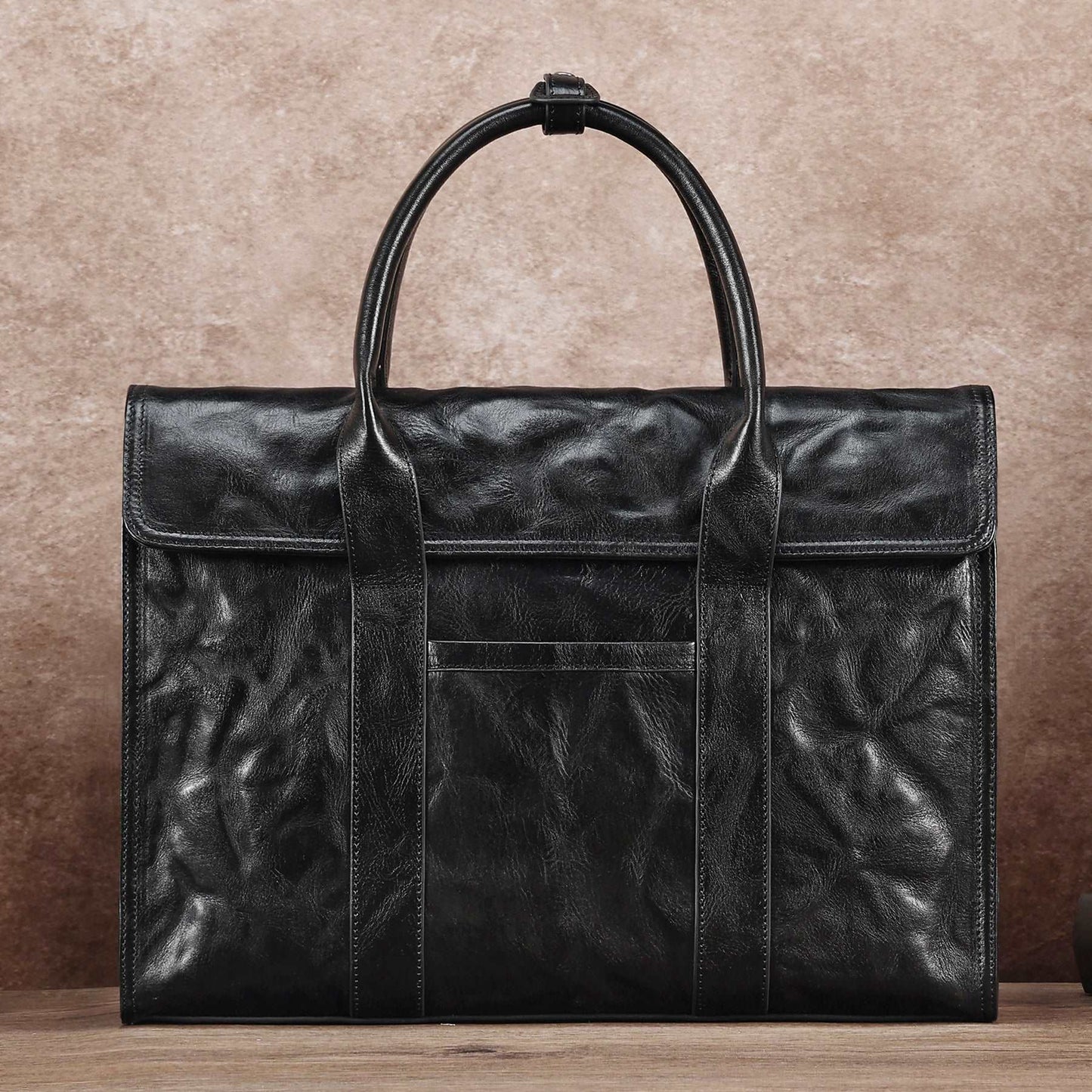 Versatile Leather Men's Briefcase with Back Strap Woyaza