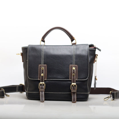 Vintage-Inspired Leather Crossbody Satchel Woyaza