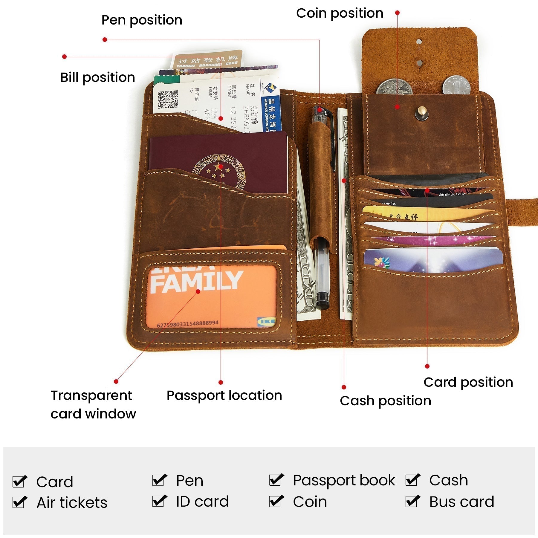 Vintage Leather Passport Holder Long Wallet Design woyaza