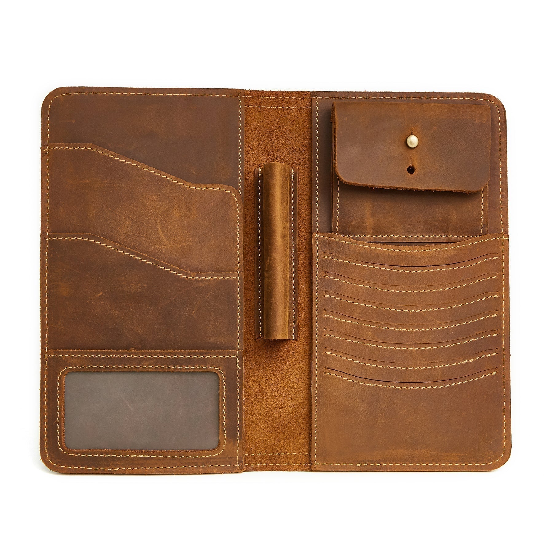 Unisex Genuine Leather Passport Wallet Vintage Long woyaza