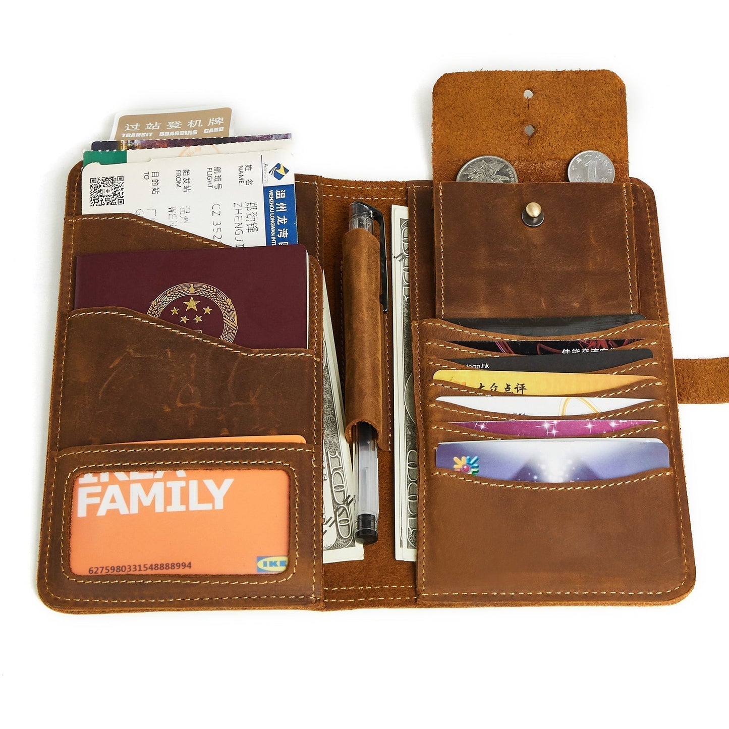 Long Format Leather Passport Case Retro Style woyaza