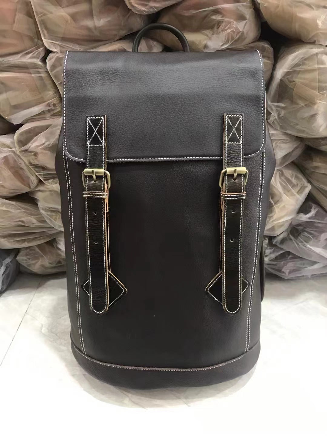 Retro Style High Capacity Leather Computer Backpack woyaza
