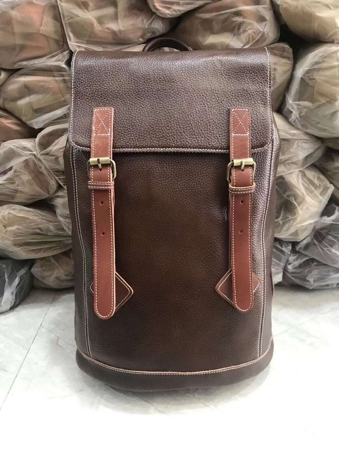 Vintage Genuine Leather Large Capacity Travel Backpack woyaza