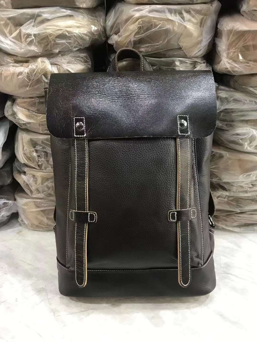 Functional Vintage Leather Men's Backpack for Travel and Everyday Use Woyaza