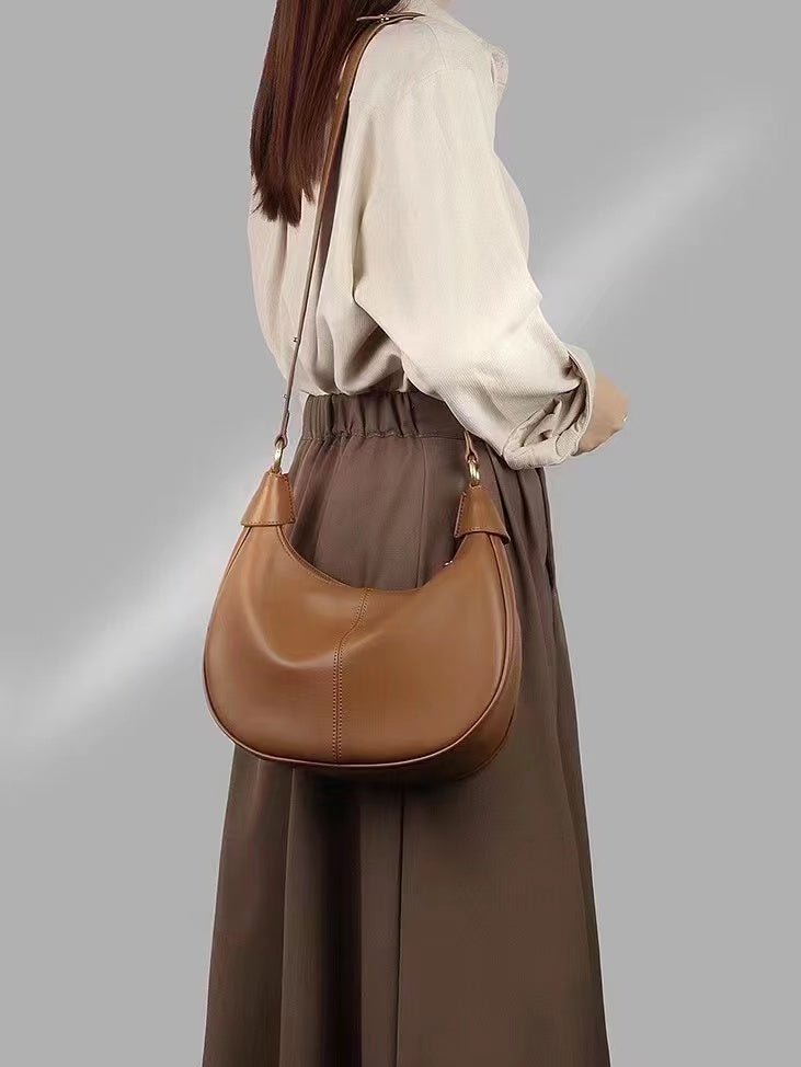 Crescent Shape Soft Lambskin Leather Shoulder Bag woyaza