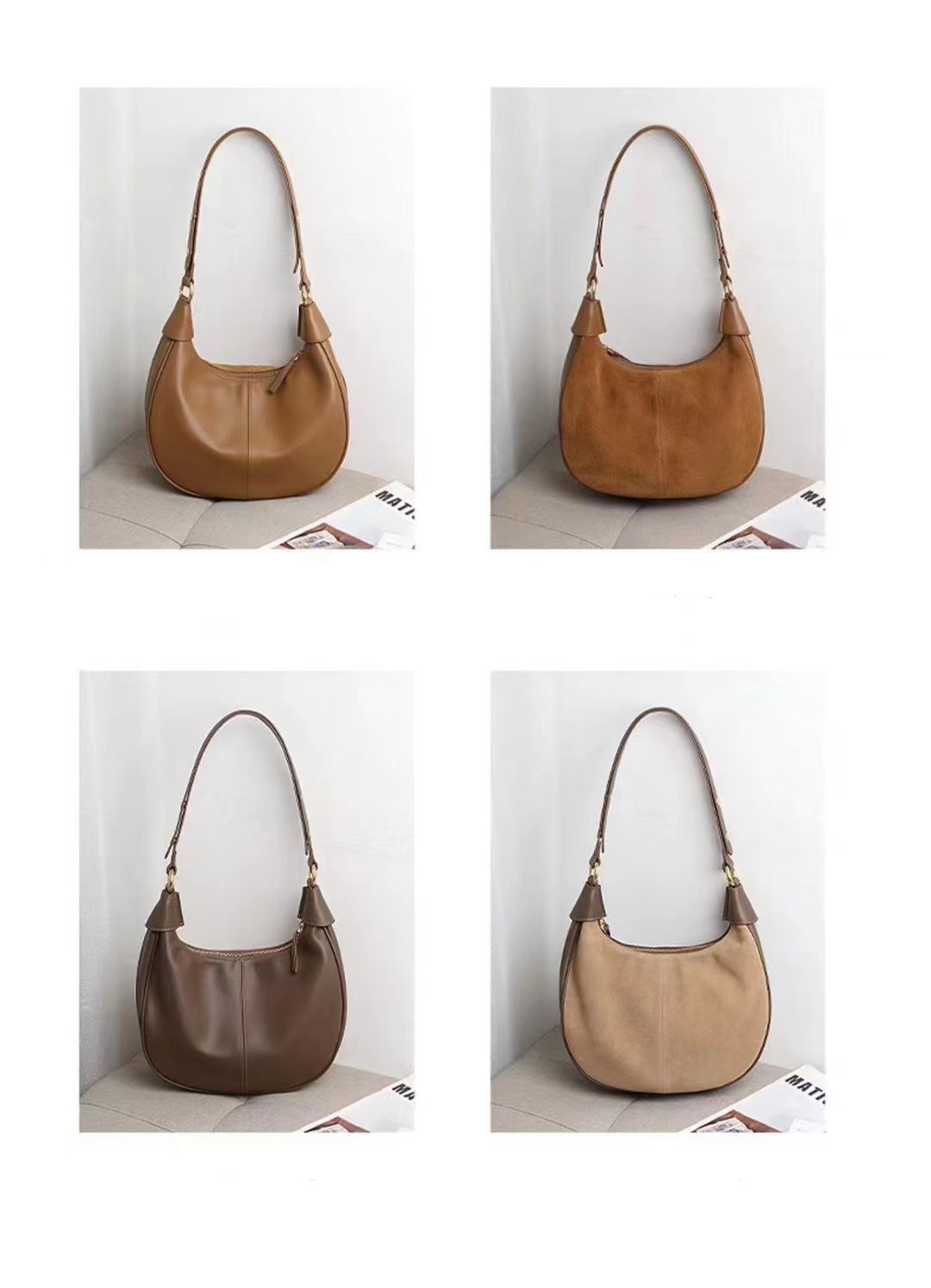 Ethically Sourced Luxury Leather Crescent Hobo Bag woyaza