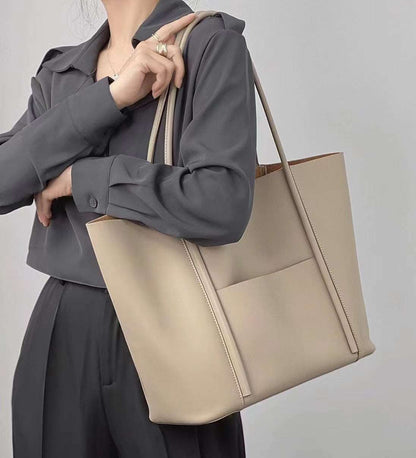 Elegant Ladies' High-Quality Genuine Leather Oversized Tote Handbag woyaza