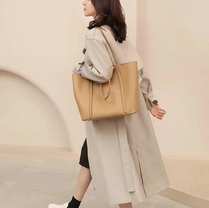 Contemporary Women's Designer Soft Leather Work Tote Single Shoulder Bag woyaza