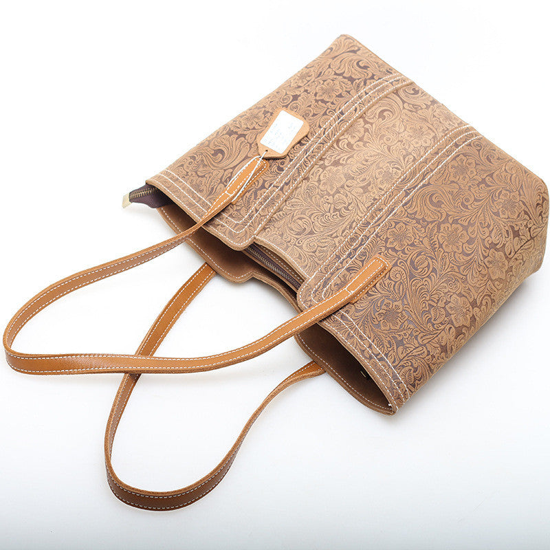 Genuine Leather Shoulder Bag for Work with Embossed Design woyaza