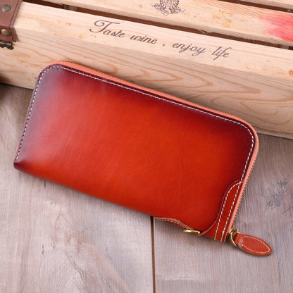 Retro Style Genuine Leather Ladies Wallet Long Zip Around woyaza