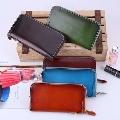 Timeless Vintage Leather Women's Zipper Wallet Long Style woyaza