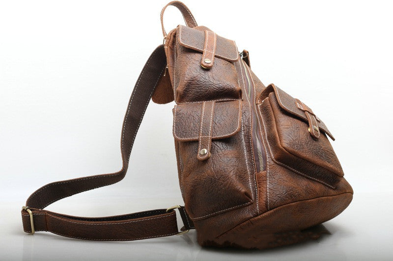 Retro Style Leather Backpack for Men woyaza