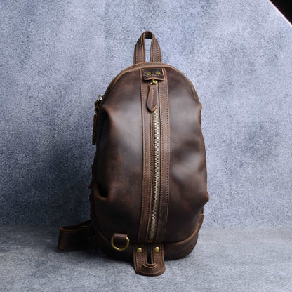 Classic Leather Chest Bag Sling Pack woyaza