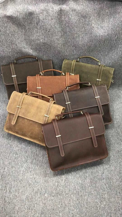 Antique Leather Men's Laptop Messenger Bag Woyaza