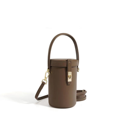 Sophisticated Ladies' Soft Leather Round Cylinder Mini Bucket Bag Crossbodywoyaza