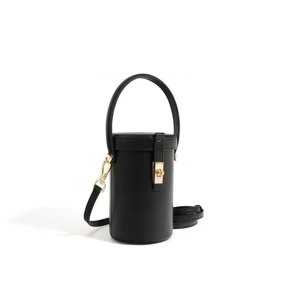 High-Quality Ladies' Soft Leather Round Tube Mini Bucket Bag Crossbodywoyaza