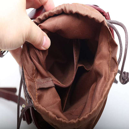 Retro Handmade Leather Woven Drawstring Bag Woyaza