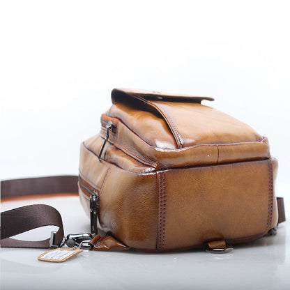 Elegant Leather Sling Chest Backpack woyaza