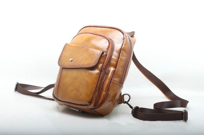 Retro Genuine Leather Sling Shoulder Backpack woyaza