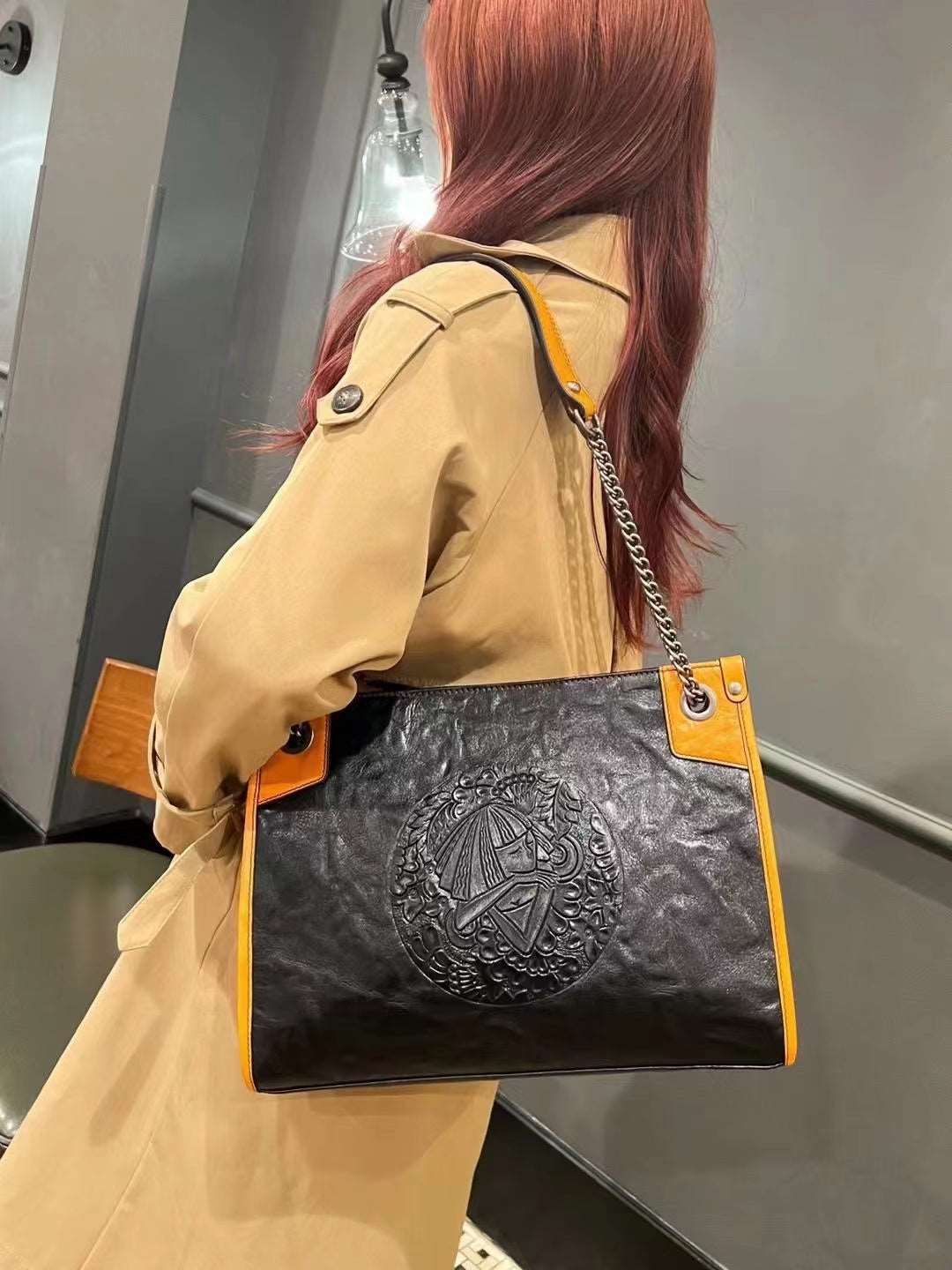 Retro Style Leather Work Tote Handbag Shoulder Bag woyaza