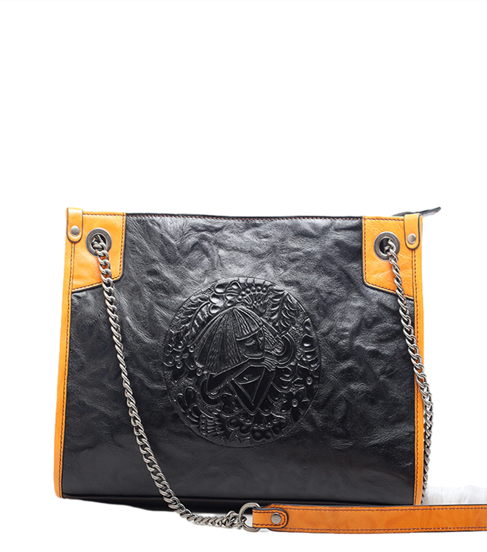 Genuine Leather Vintage Tote Bag Embossed Design woyaza