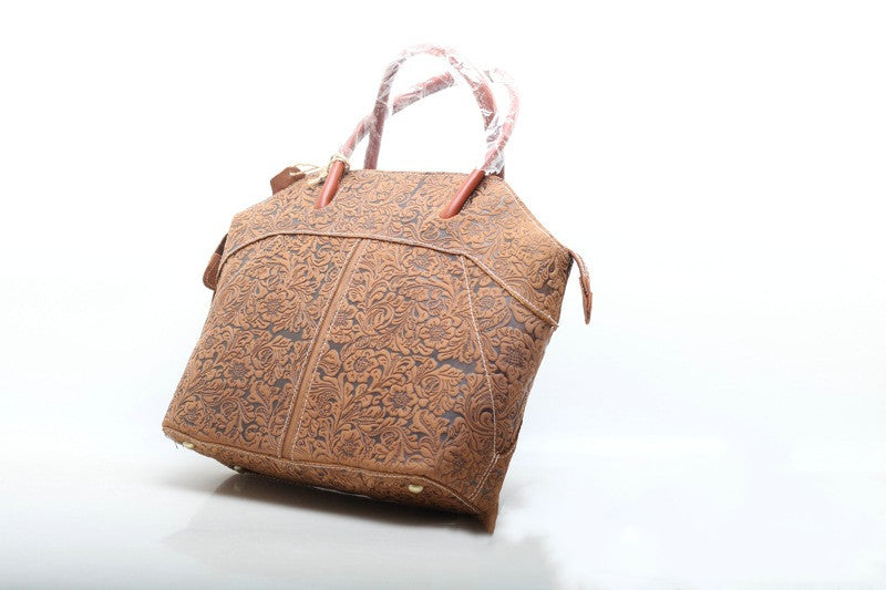Classic Leather Work Handbag with Embossed Pattern Woyaza