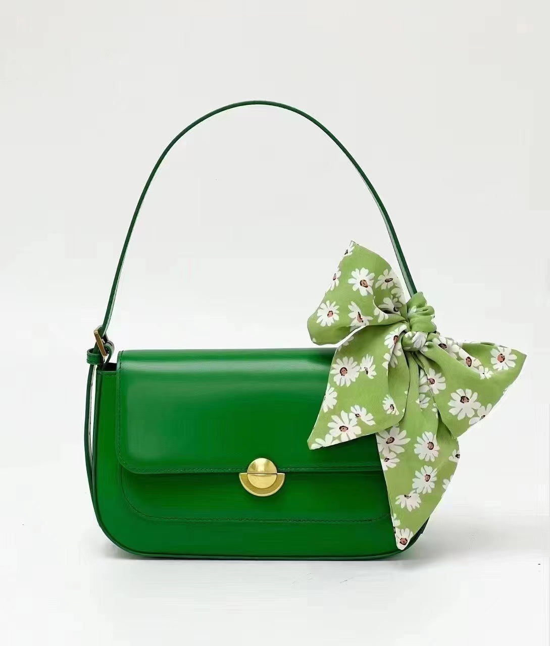 Fashionable Leather Handbag with Colorful Silk Scarf Woyaza
