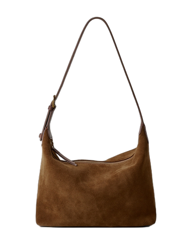 Trendy Soft Suede Leather Shoulder Bag with Detachable Strap