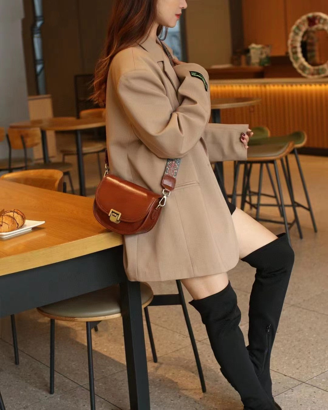 Designer Ladies' Soft Leather Crossbody Bag with Unique Locking Mechanism Woyaza