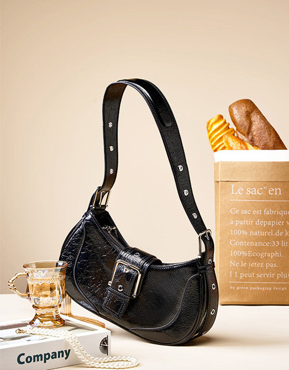 Luxury Crescent-Shaped Leather Shoulder Bag