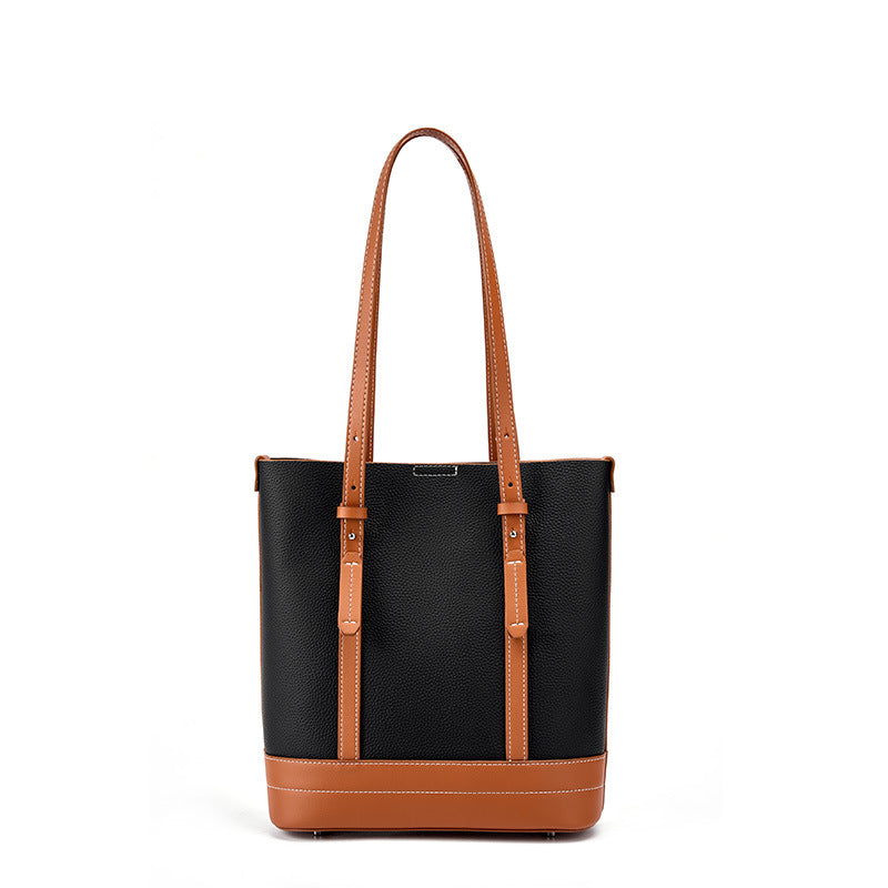 Elegant Women's Leather Tote Handbag with Small Pouch woyaza