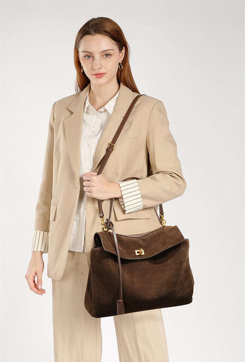 Women’s Genuine Leather Tote Bag with Soft Suede Finish for Work and Everyday Use