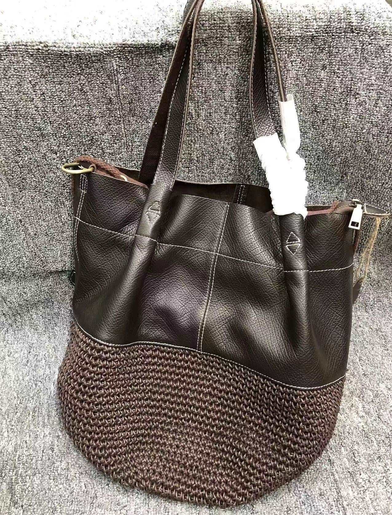 Classic Leather Bucket Bag for Women Woyaza
