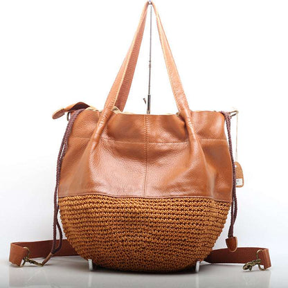 Women's Vintage Leather Bucket Bag Woyaza