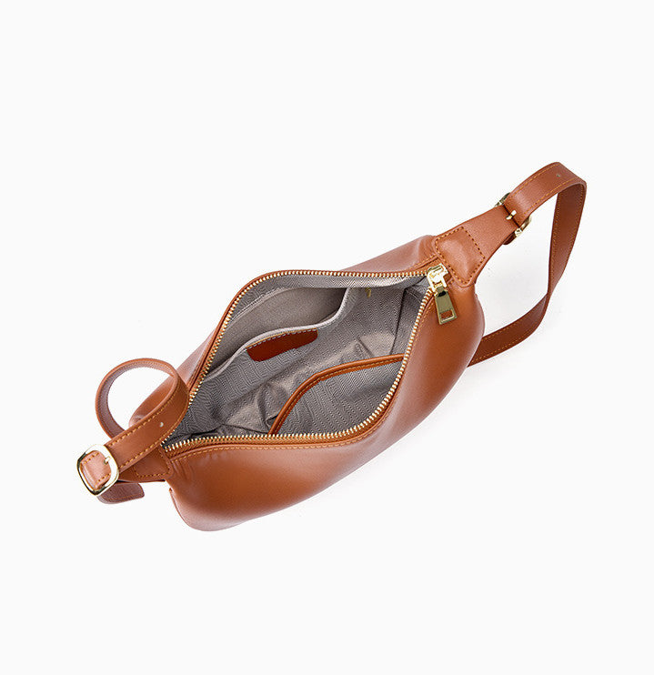 Sophisticated Genuine Leather Ladies' Crescent-shaped Shoulder Bag Plush Feel woyaza