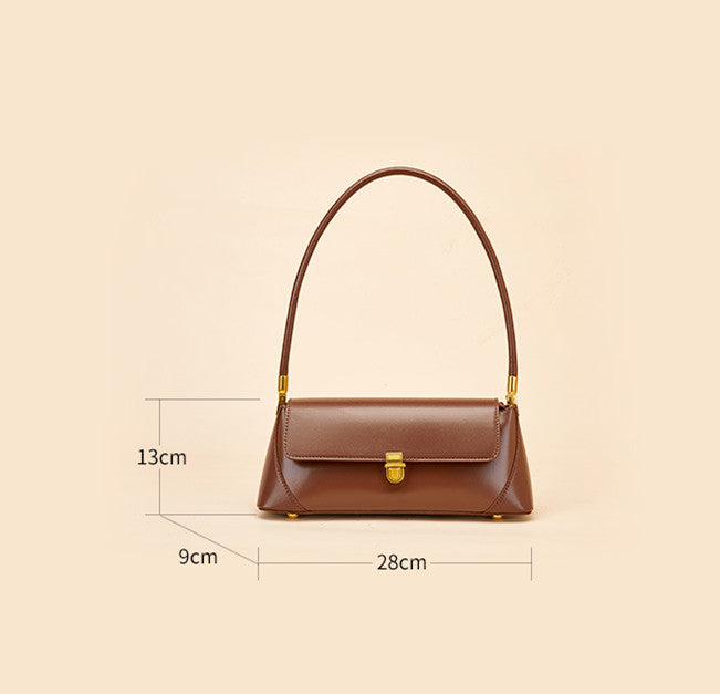 Sleek Genuine Leather Handheld Satchel