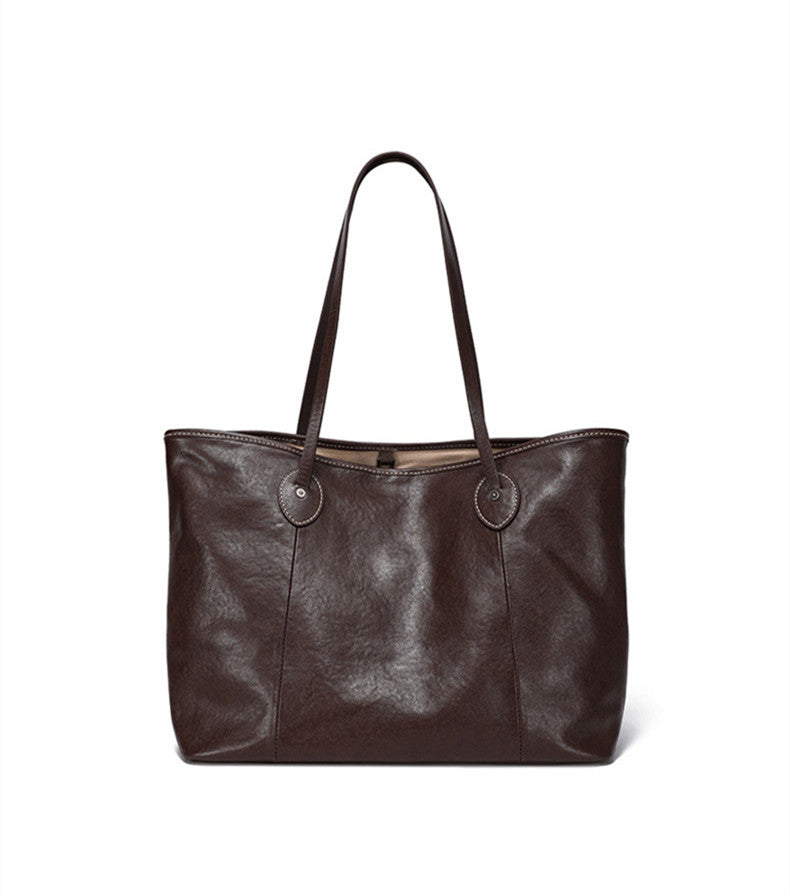 Simple and Elegant Genuine Leather Tote Bag for Office and Casual Outings