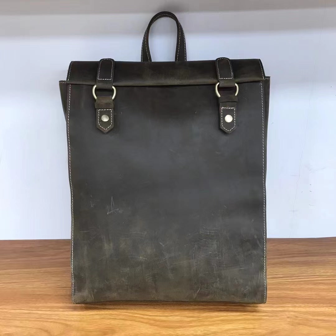 Retro Style Genuine Leather School Backpacks for Men Woyaza