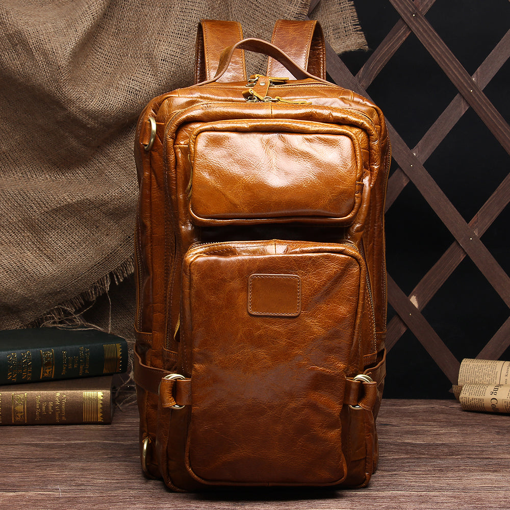 Retro Style Genuine Leather Backpack for Men with Ample Space Woyaza